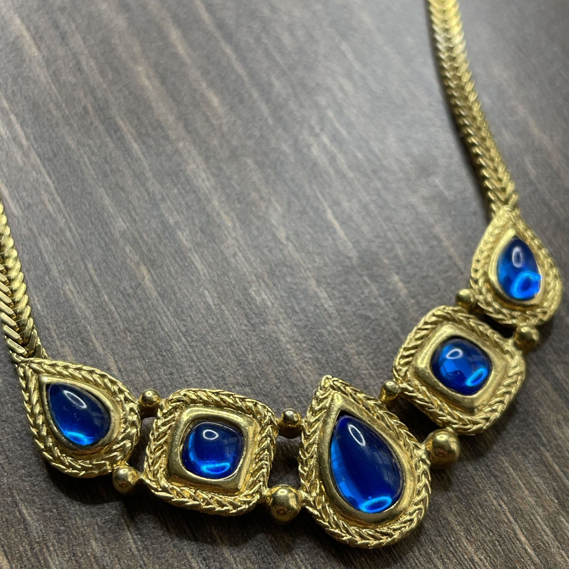 Trifari Gold Necklace With Blue Cabochon