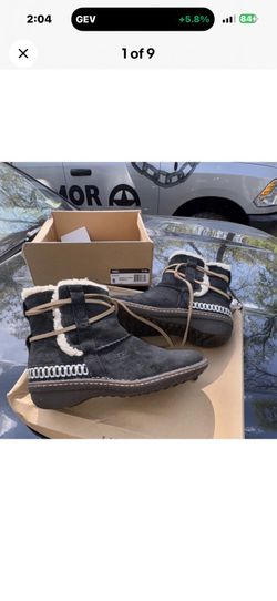 UGG Swell Black Suede Fur Trim Faux Fur Lined Ankle Winter Boots Women's 8