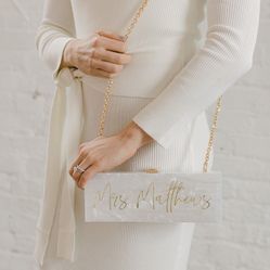 NEW Custom Mrs. Acrylic Clutch With Pearls Or Gold Chain Options