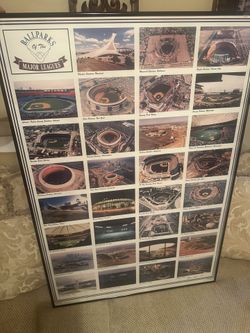 Vintage - 1991 Ball Parks of the Major Leagues by Barry Howe Framed Poster. 39"x27"
