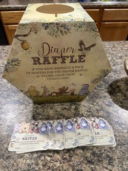 Winnie the Pooh diaper raffle box with cards