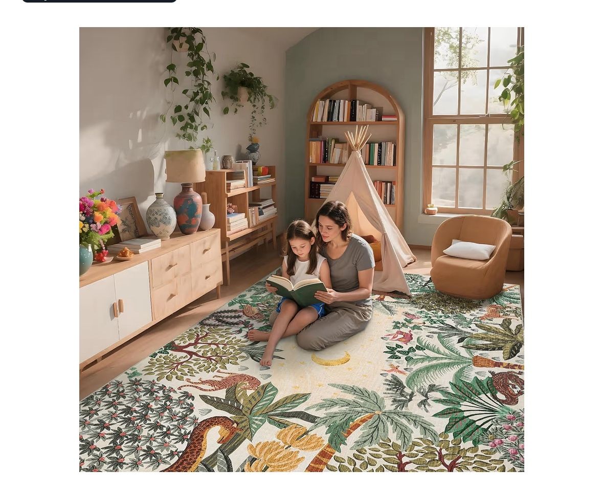 Kids Jungle Animal Area Rug 5 X 7 ft(150cmx213cm) – Cute Tiger, Monkey & Sloth Design