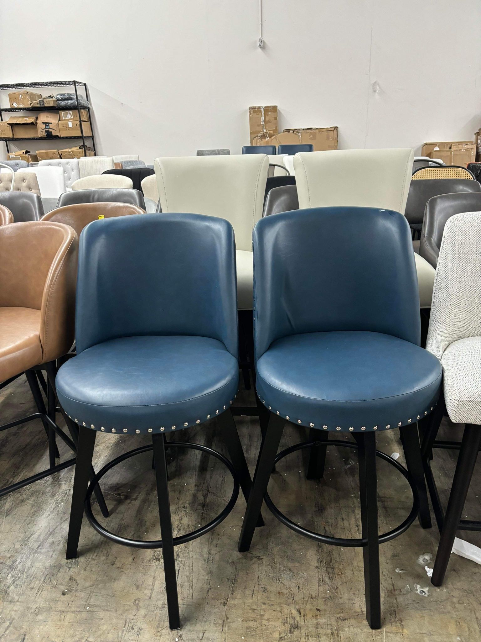 MINCETA Counter Stools,26" 360 Free Swivel High Back Full Back Upholstered Nail Head Counter Height Bar Stools,Set of 2,PU in Navy(small damage)