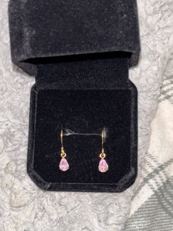 pink teardrop, gold plated earrings