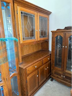 Tall oak hutch with light