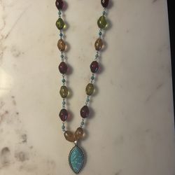 Turquoise Beaded Necklace With Pendant 