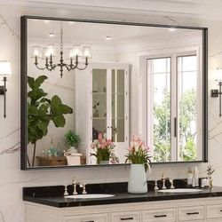 New Black Mirror for Bathroom 60 x 40 Rectangular Black Large Wall Vanity Mirrors Metal Frame