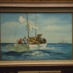 Signed "Colage" Ship Painting