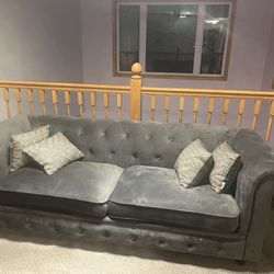 Tufted Grey Velvet Sofa 