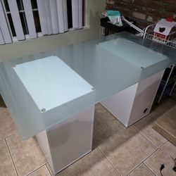 Glass Top Desk With 2 Matching Chairs