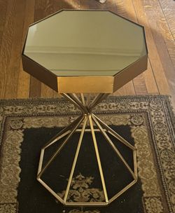 Gold Octagonal Mirrored Glass Top Accent Table 