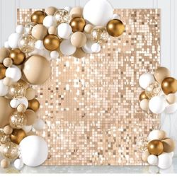 Champagne Shimmer Wall Backdrop Shimmer Panels Sequin Backdrop 6ftx6ft Glitter Party Backdrop for Birthday Wedding Anniversary Engagement Baby Shower 