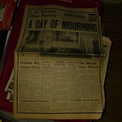 Night Final" edition of the Los Angeles Herald-Examiner, titled "A Day of Mourning  national mourning following the assassination of President John F.