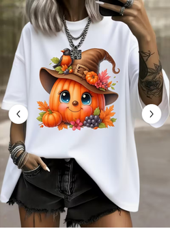 White Halloween Pumpkin Graphic T-Shirt