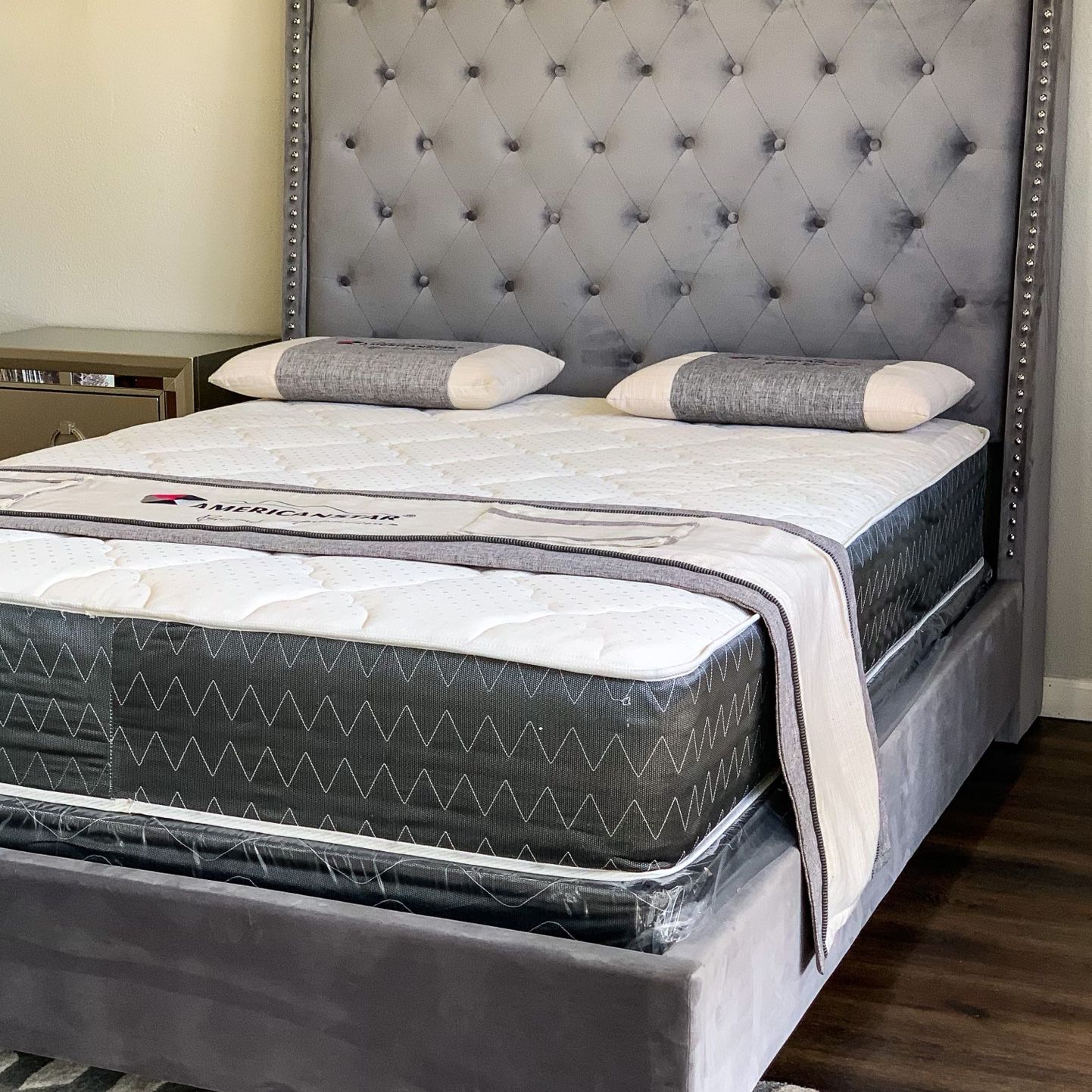 King & Queen Size Available/Grey 6foot Tall Bed Frame With Mattress