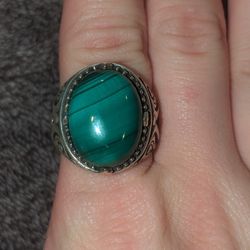 Hand Crafted, 925 Sterling Silver, Malachite, Size Ring 10 1/2 
