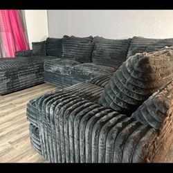 Brand New Super Plush Comfy Corduroy Charcoal Sectional 
