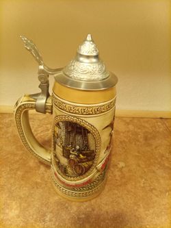 vintage 1985 Budweiser Lidded Beer Stein from the limited edition "History of Brewing" Series.