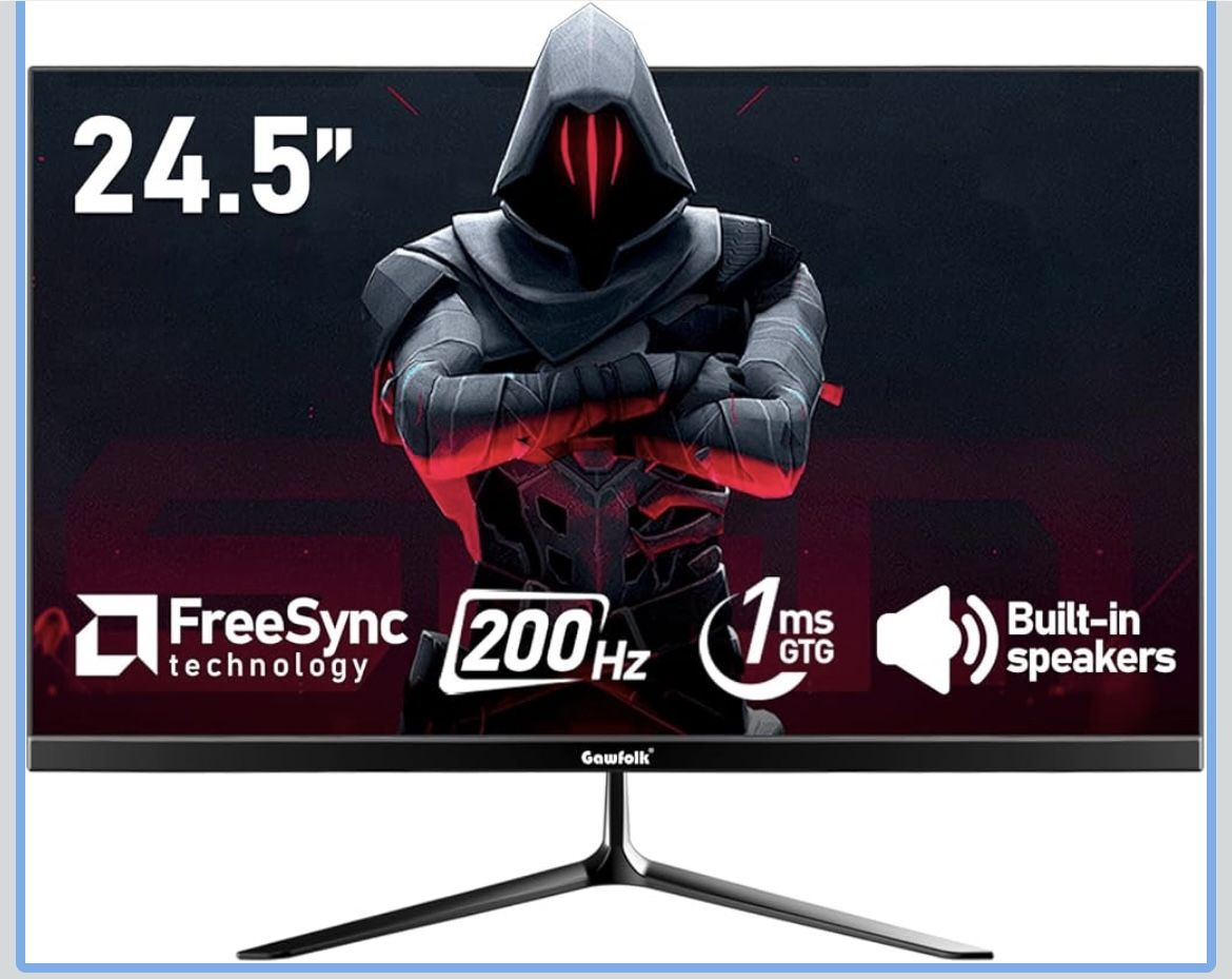 Gawfolk 24.5 Inch PC 200Hz Gaming Monitor, FHD 1080p screen, Built-in speakers