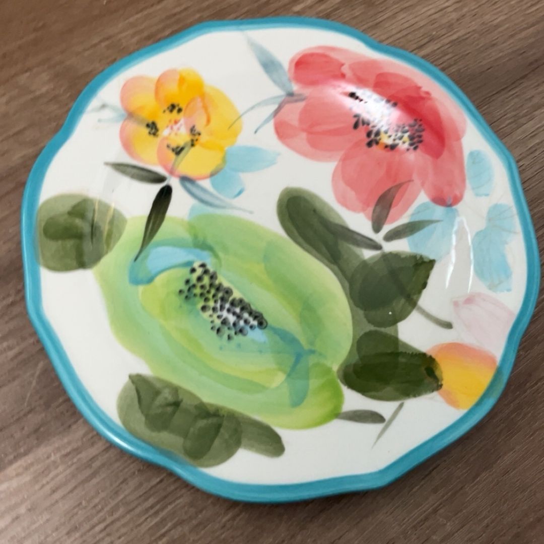 Floral Ceramic Plate With TealTrim