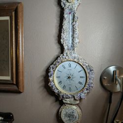Crafted Working Clock No Time Handles   W Amathys Crystals And Clam Fossils  With Egg Hour Glass