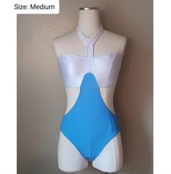 Blue & White Cut Out Swimsuit