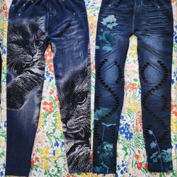 Cat And Floral Jeggings Leggings Medium