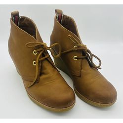 Sperry Top-Sider Women’s Harlow Cognac Brown Leather Wedge Booties Size 7M