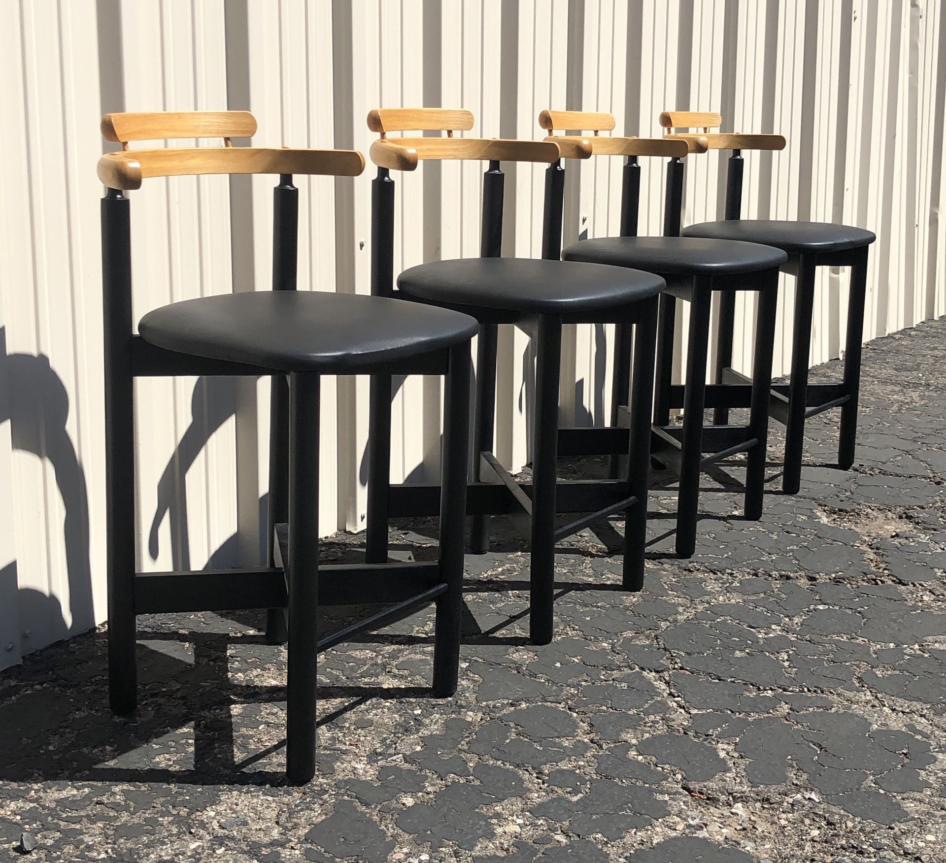 Set Of 4 Vintage Mid Century Danish Modern 1970s Gangso Bar Stools Leather Seats