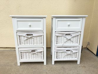 Beautiful White Cottage Wicker Storage Cabinets – Matching Set of 2 – Like New