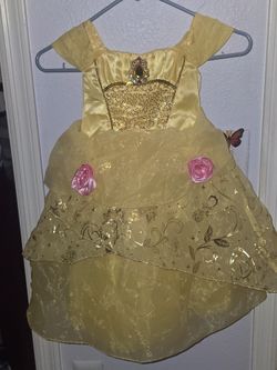 Disney Beauty And The Beast Belle Costume Dress Size 4 Satin Bodice Broach Roses