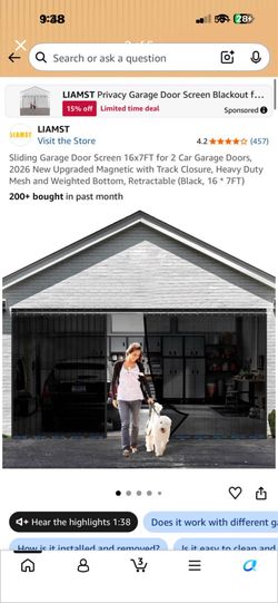 Sliding Garage Door Screen 16x7FT for 2 Car Garage Doors, 2026 New Upgraded Magnetic with Track Closure, Heavy Duty Mesh and Weighted Bottom, Retracta