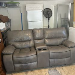 Leather Reclining Loveseat with Center Console