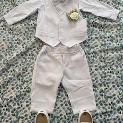 Perfect For Baptism Complete Outfit + White Shoes 0-3 Months 