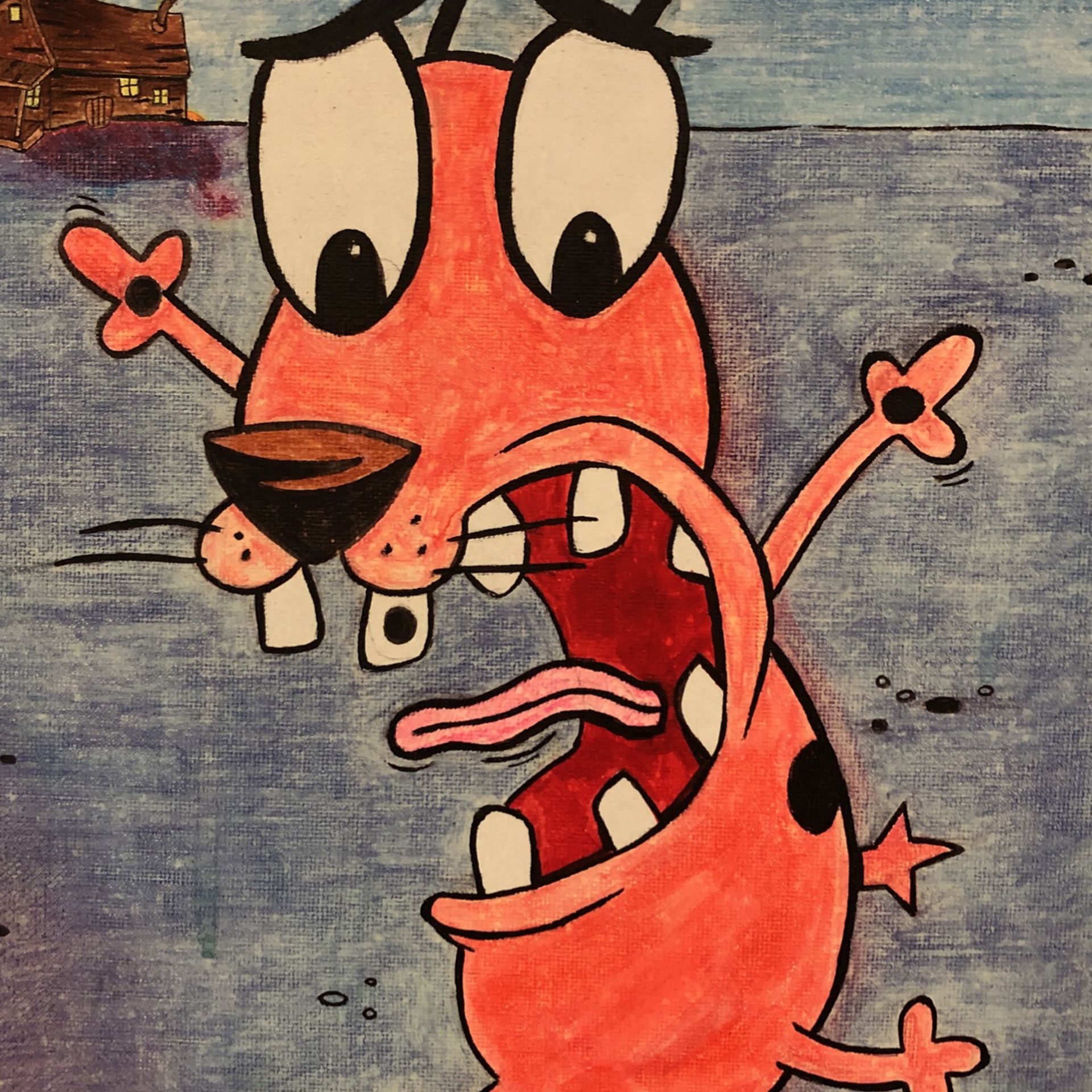 Hand Painted Courage the Cowardly Dog Painting 
