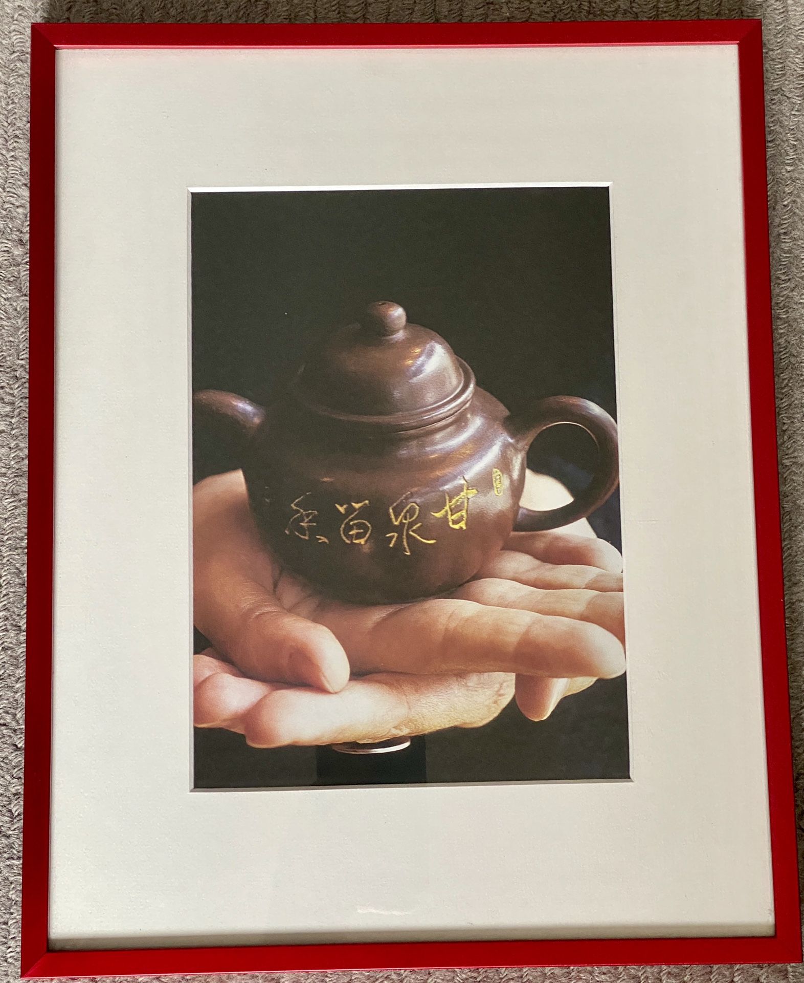 Red Metal pic with glass hibiscus tea pot 11 1/2 x 14 1/2