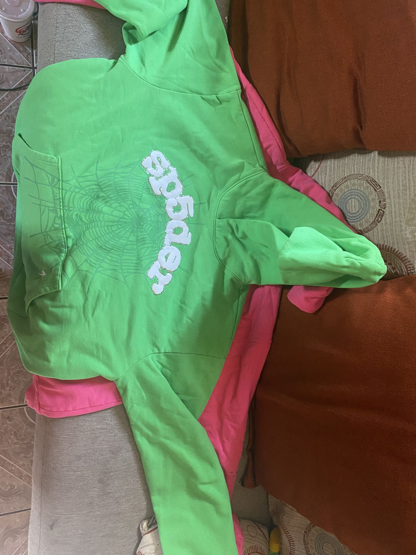 Spider Hoodies Green And Pink