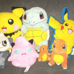 Pokemon Plush Lot of 7 Jiggypuff, Pikachu & Charmander, needs some spot touch up