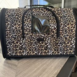Stylish Leopard Print Pet Carrier - For Small Dogs/Cats - Excellent Condition