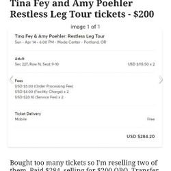 Tina Fey and Amy Poehler Restless Leg Tour Tickets 