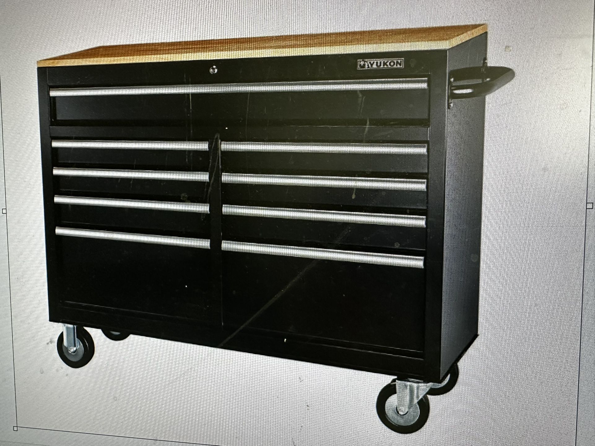YUKON 46 in. 9 Drawer Mobile Storage Cabinet with Solid Wood Top, Black