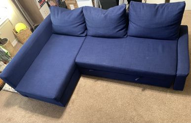 FRIHETEN Sleeper sectional,3 seat w/storage, blue