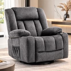New Heavy Duty Swivel Recliner with Massage Functions, Sofa with Remote Control and Two Cup Holders, Suitable for Living Room Lazy Boy Manual Recliner