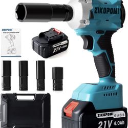 Zikopomi Cordless Impact Wrench 1/2 inch with Socket Set, 4.0 AH Large Battery Electric Power High Torque Impact Driver Gun, 380NM Powerful Brushless 