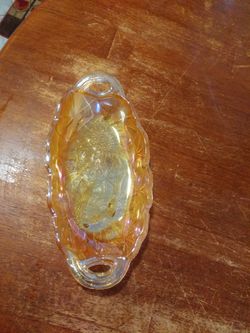 Beautiful Vintage Carnival Glass Marigold Lilly Pons Relish/Candy Dish