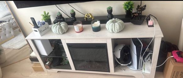 Oak Wood TV Stand with Electric Fireplace
