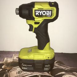 37014-12 RYOBI 1/4 IMPACT DRILL WITH BATTERY “NO CHARGER”