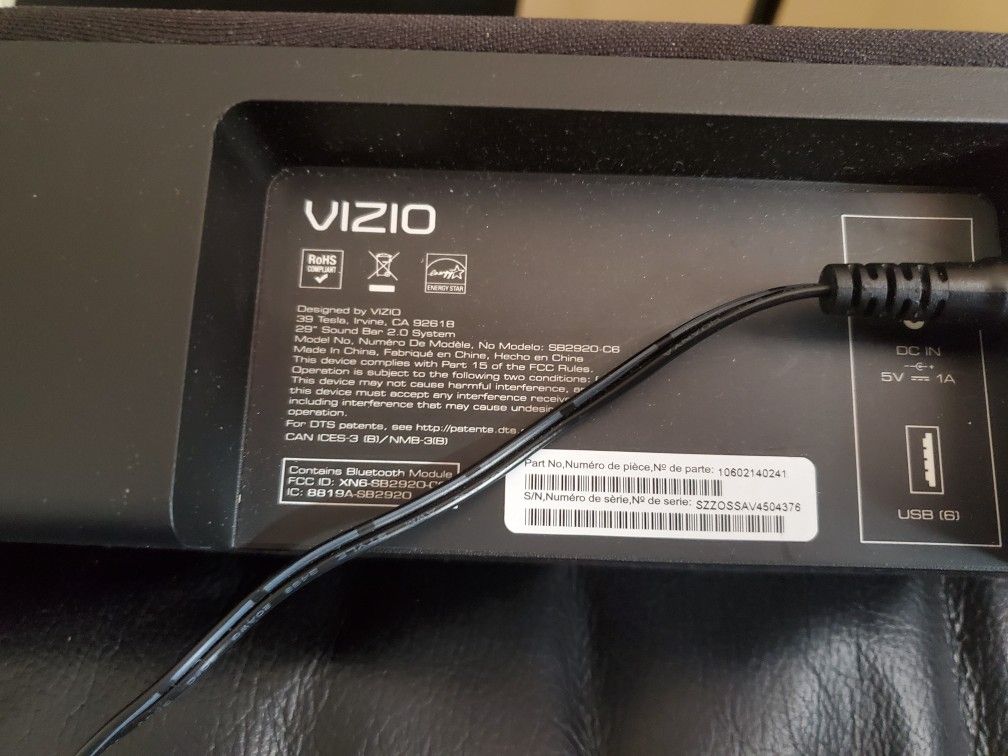 Power Cord Vizio 10602140241 Vizio Sound Bar SB2920
