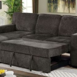 Brand New Dark Grey Super Chenille Sectional Sofa Storage Sleeper 