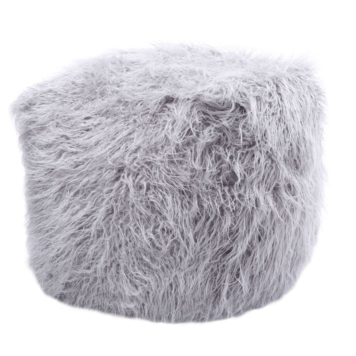Fuzzy Grey Ottoman Upholstered Poof $65